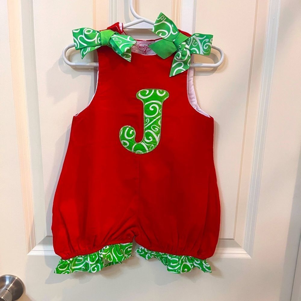 Mud Pie Initial Baby “J” Red Corduroy Girl's One Piece Size 6-9M NWOT